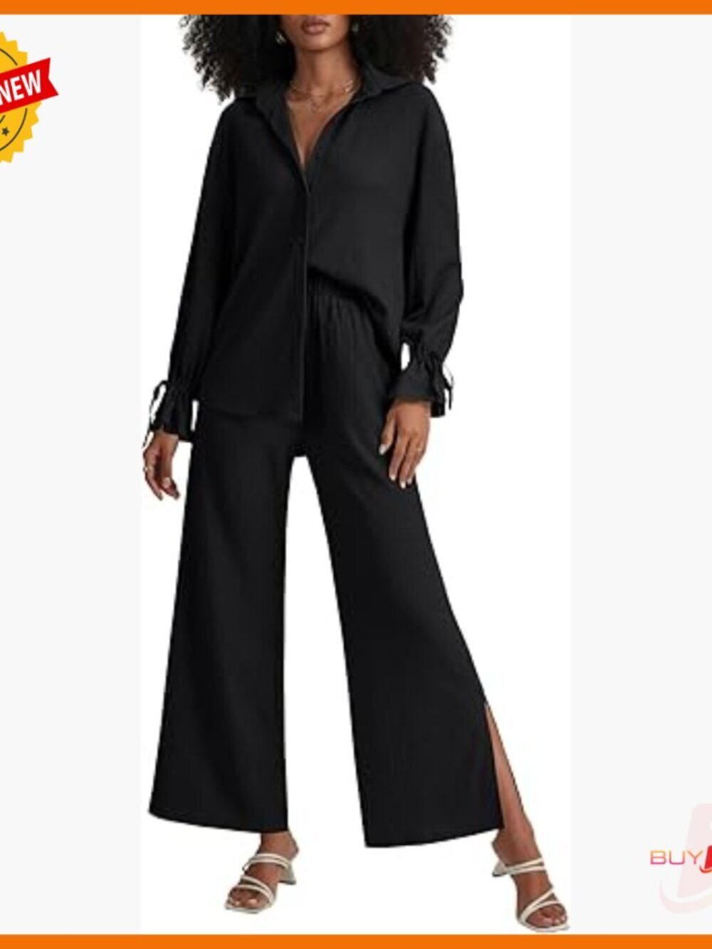 Women's 2 Piece Outfit Long Sleeve Button Down Shirt Wide Leg Pants Set